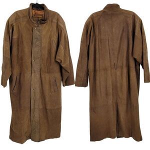 Vintage 80s IOU Leather Trench‎ Mad Max Apocalyptic Mottled Brown Dolman Long XL